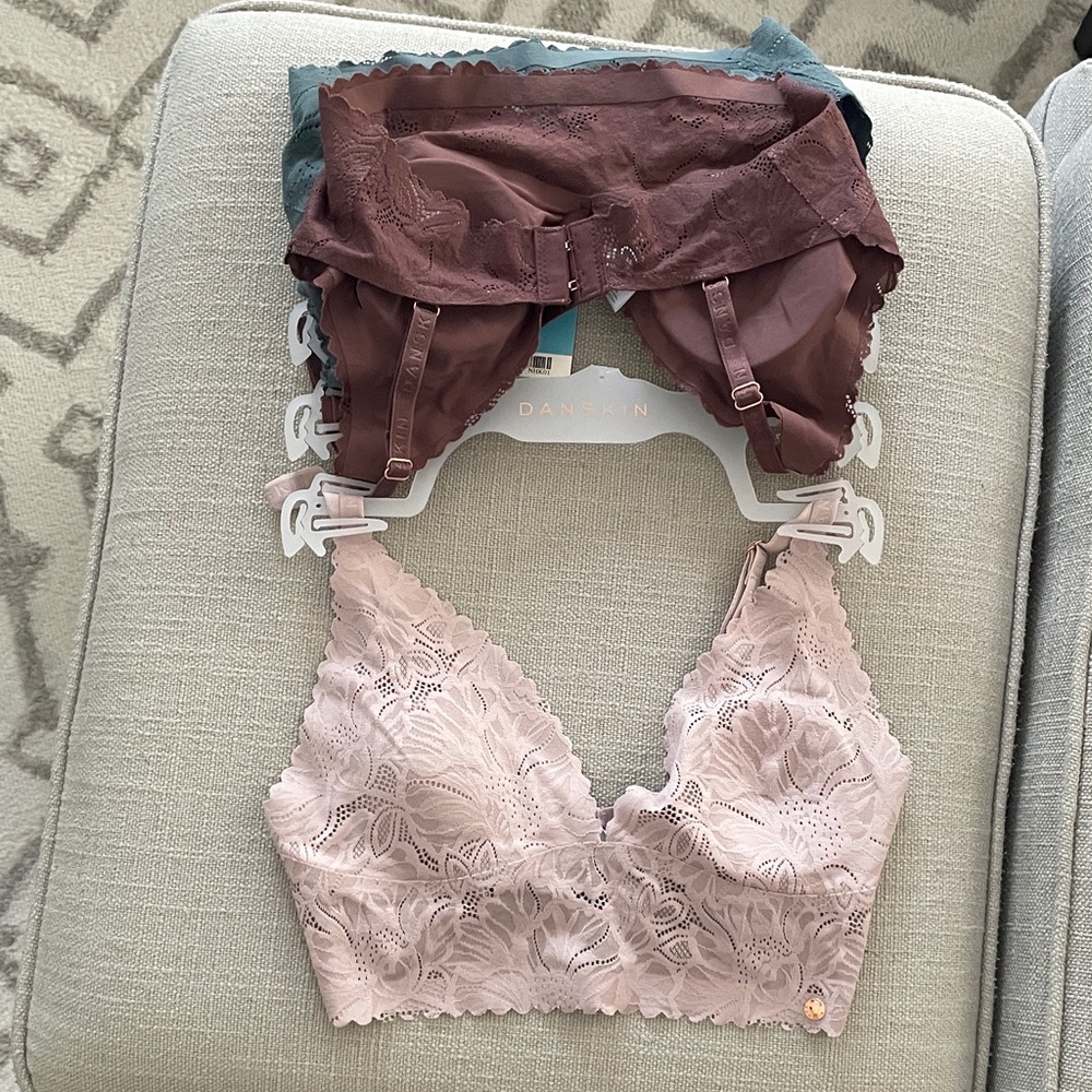 Danskin Lace Bralette Set - Sage Green, Mauve, Blush - Picture 3 of 4